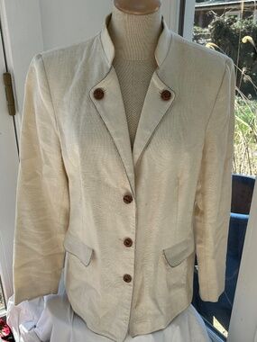 J. McLaughlin ivory Out of Africa silk bamboo print lining blazer jacket 12